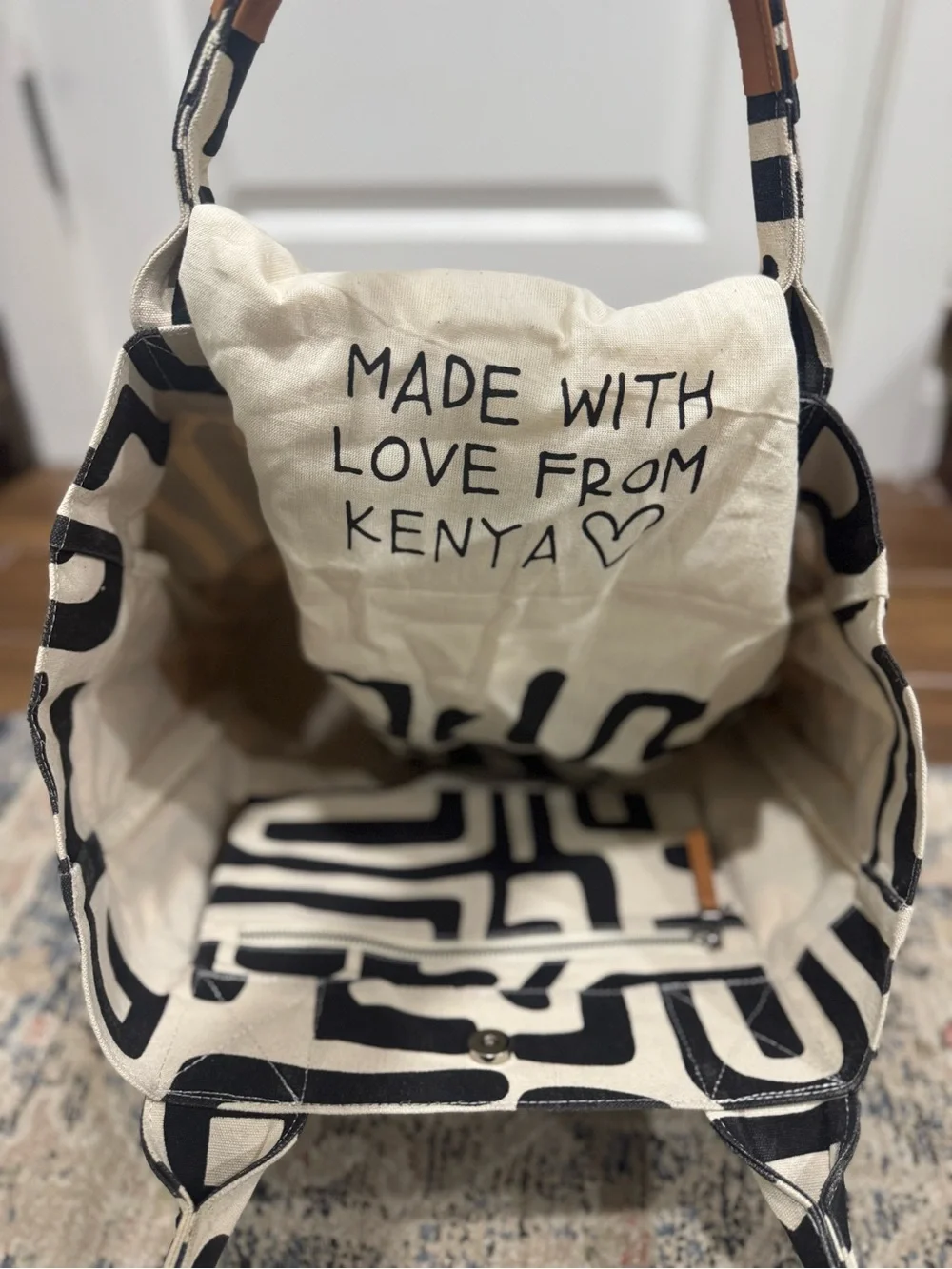 Ubuntu Life Black & Cream Canvas Tote and Dust Bag